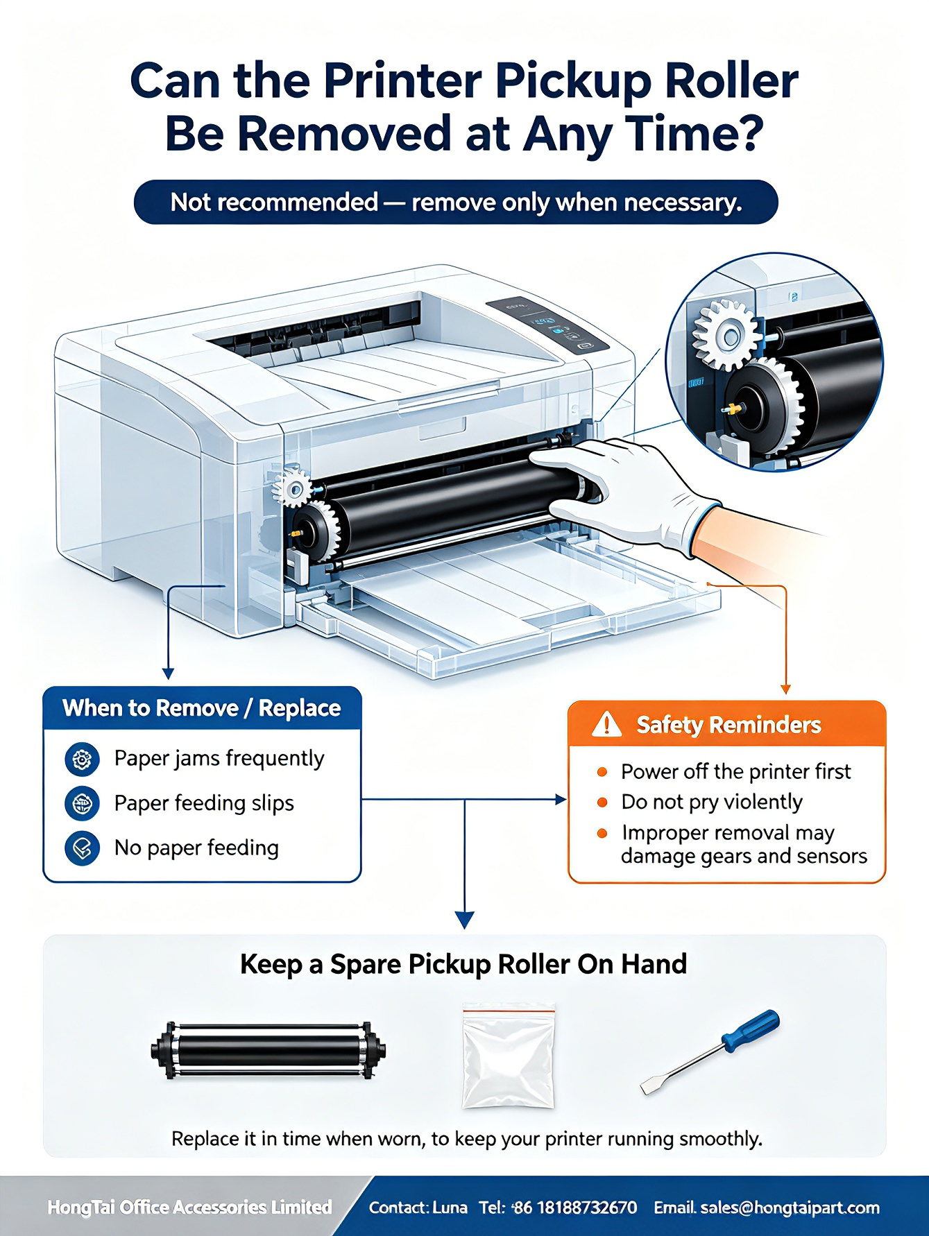 সর্বশেষ কোম্পানি ব্লগ সম্পর্কে Can Printer Pickup Roller Be Removed At Any Time? Maintenance Guide
